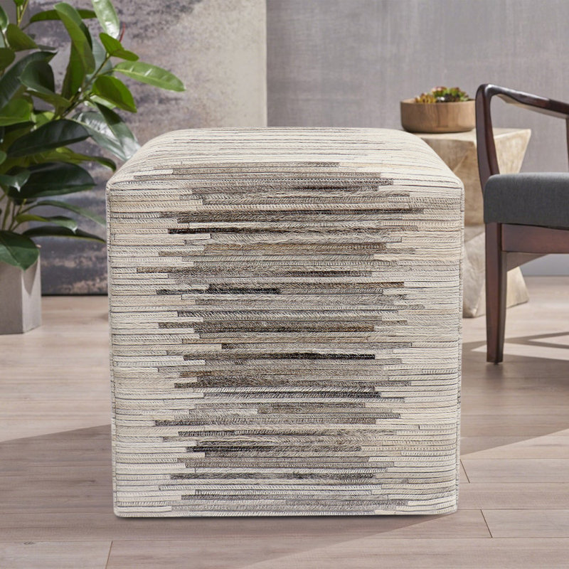 Galaxy Striped Silver Cowhide Pouf 18"