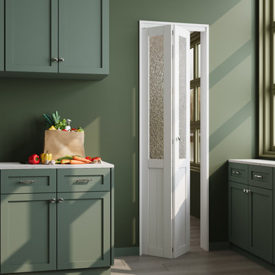 Porte pliante en verre et en bois manufacturé avec ensemble de quincaillerie