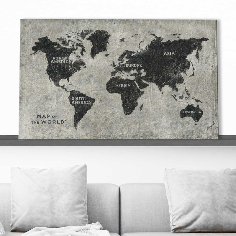 Carte du monde grunge - impression, Toile tendue, H 36 po x l 60 po x P 1,5 po