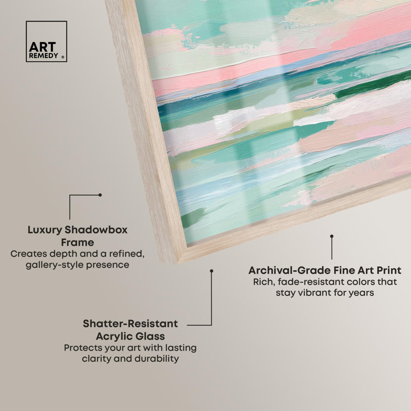 «Blush Ocean II Shadowbox», art côtier pastel par Art Remedy, H 25 po x l 17 po, Crème, crème