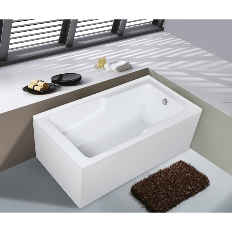 Kingston Brass Aqua Eden 60-Inch Acrylic Rectangular 2-Wall Corner Alcove Tub with Corner Apron, Hand Drain Hole, Right