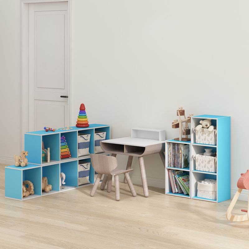 Cannice Bookcase, (5 Shelves) 52.1" H x 12" W x 9.3" D, Light Blue/White