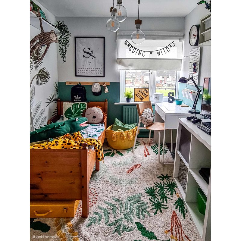 Plants Hand Tufted Floral Area Rug in Natural/Green/Mustard/Terracotta/Medium Green,  Rectangle 8' x 5' 7"