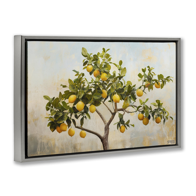 Toile flottante encadrée «Lemon Tree Branches» par RB, Cadre flottant gris lustré, H 21 po x l 31 po