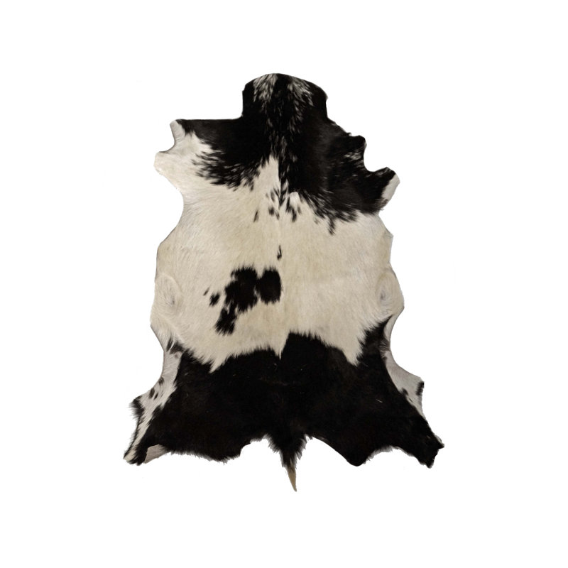 Animal Print Handmade Goat Skin Novelty 1'10" x 2'10" Leather Indoor Use Only Area Rug in Black/White