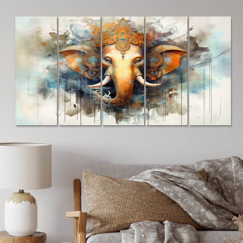 «Vibrant Hinduisim Elephant I» - ensemble d'art mural en métal Hinduisim