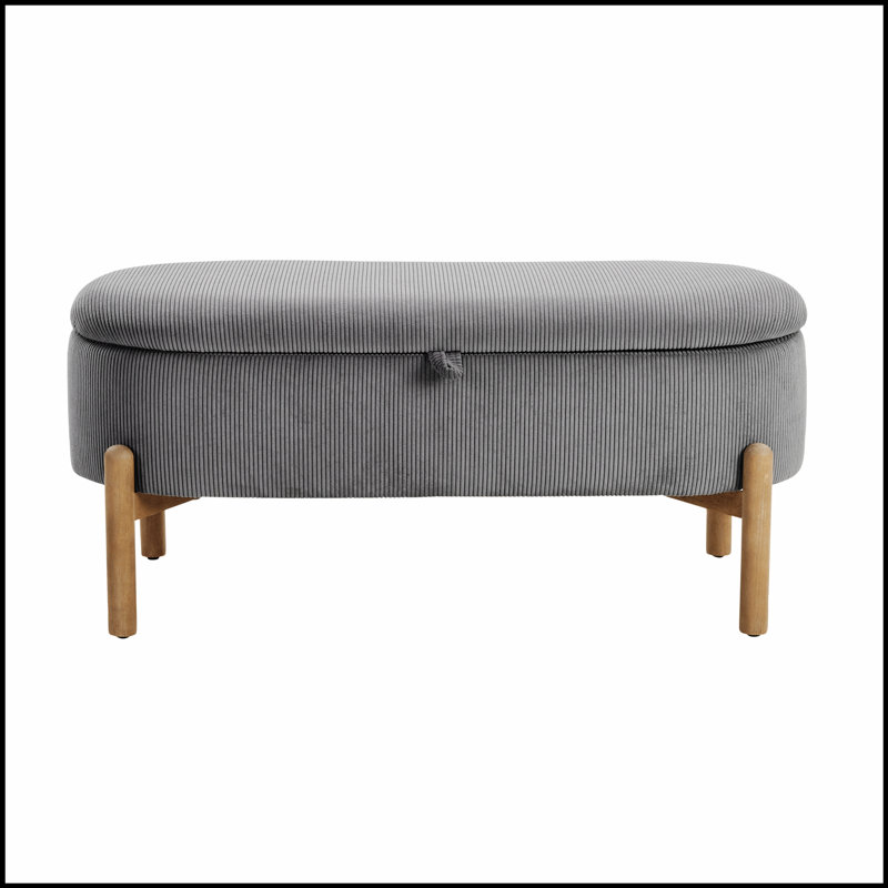 Storage Bench  Cushioned Seat Corduroy Upholstery Lift Top Solid Wood Legs 1pc