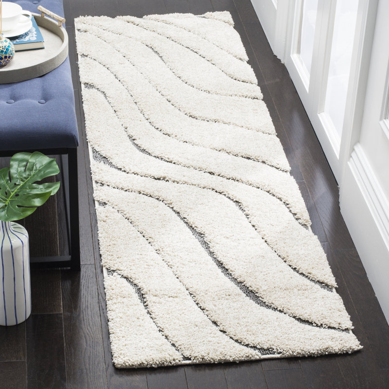 Tapis crème à motif abstrait Ashal, Cream/Grey, Tapis de couloir 2 pi 3 po x 7 pi