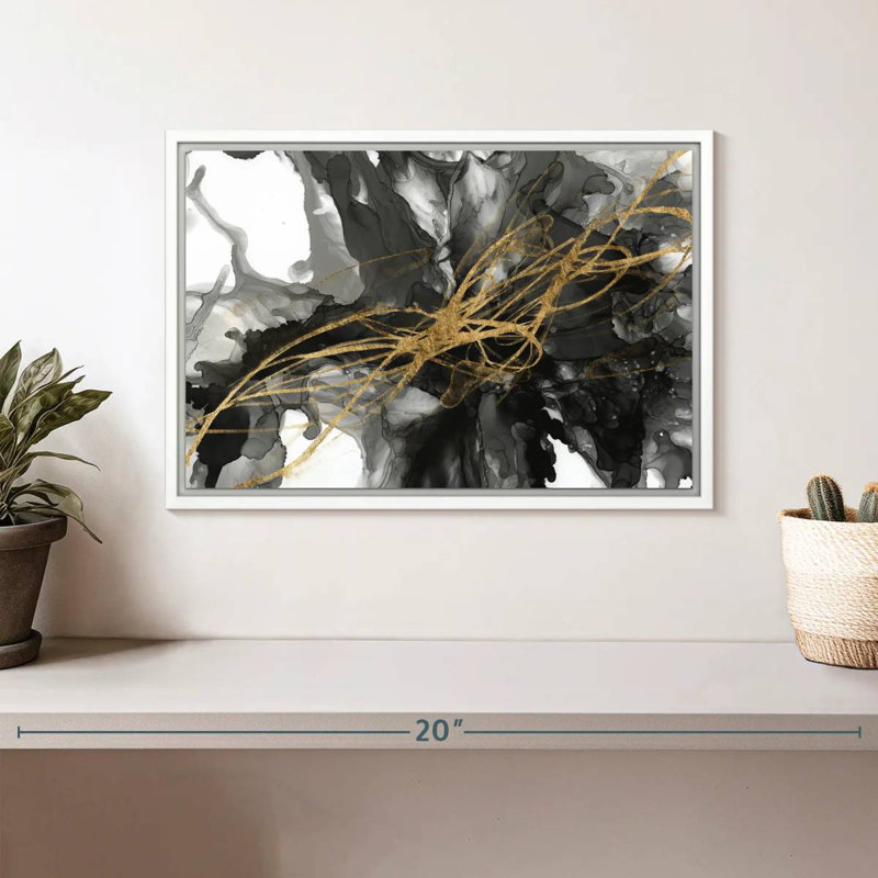 Vortex doré I, Cadre flottant blanc, 13 po x 9 po