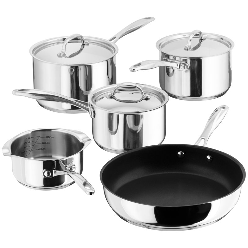 Stellar 7000 Stainless Steel Saucepans, 14/16/18/20 and 26cm Non-Stick Frying Pan