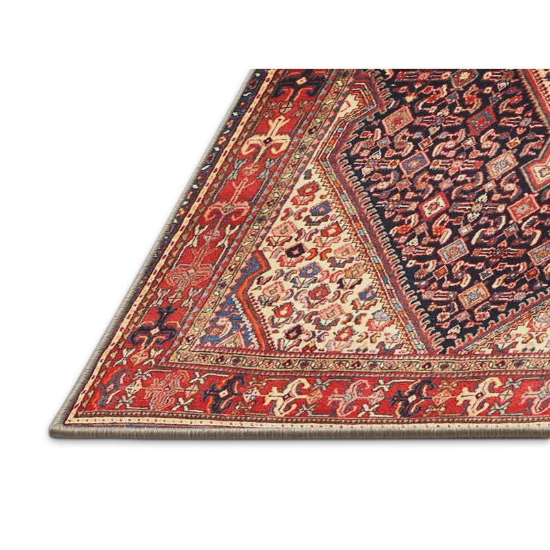 Tapis oriental rouge / beige / bleu foncé, Rectangle 5 pi x 7 pi