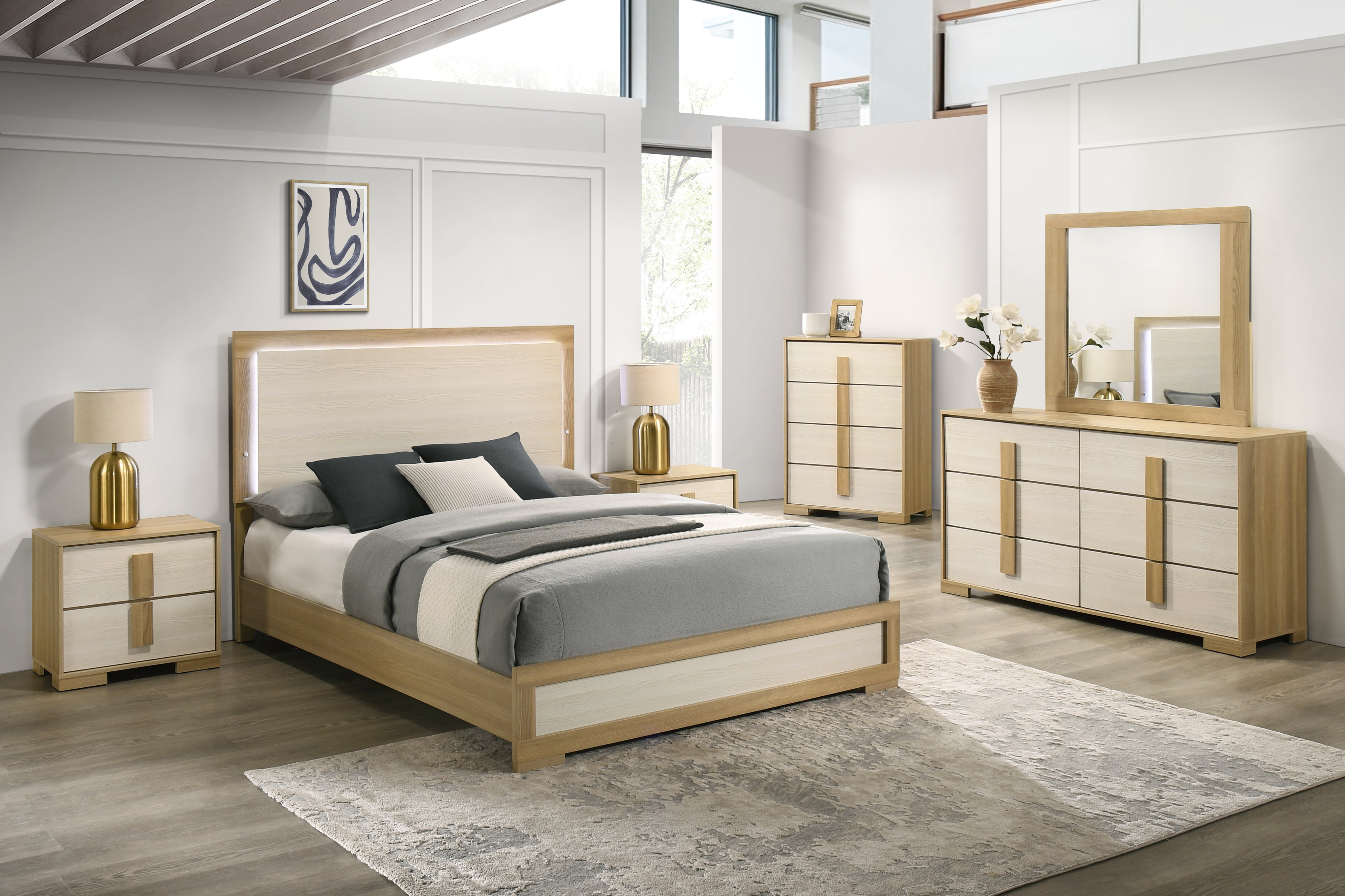 Latitude Run® Mid-Century Modern Bedroom Set With Led Headboard ...