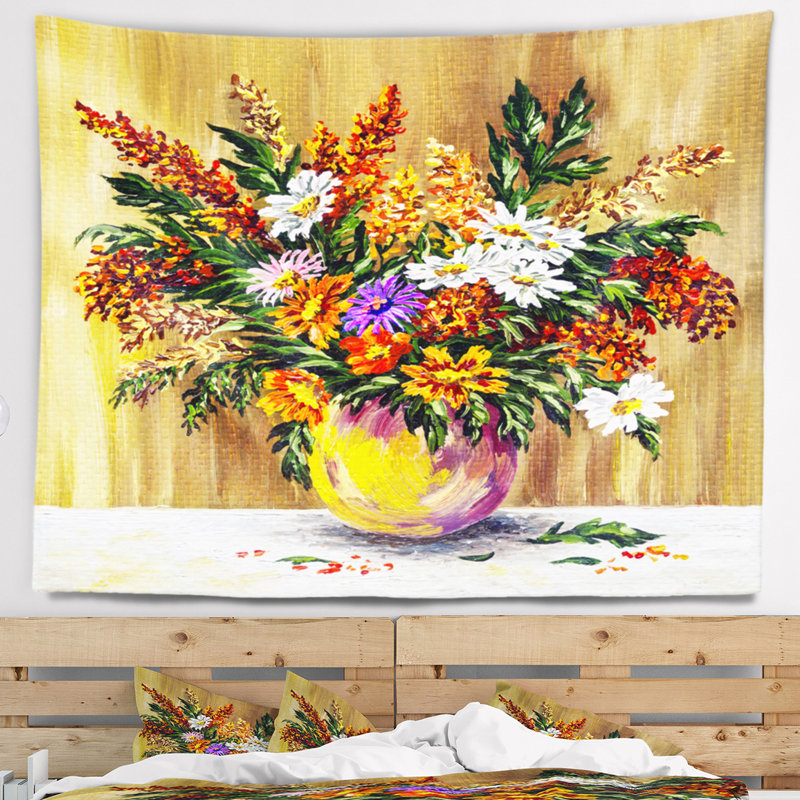 Fleurs sauvages dans une tapisserie de pot Floral, H 32 po x l 39 po