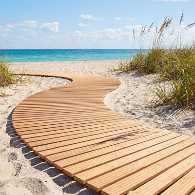 7 FT Wooden Garden Pathway, No Assembly, Roll-Up, Fir Wood, Anti-Slip, for Gardens Patios