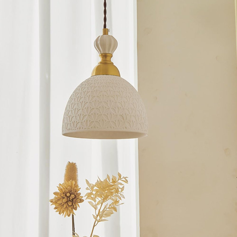 Lustre moderne en céramique, suspension blanche à une lumière, style industriel, en laiton et céramique. Cordon ajustable de 150 cm. Parfait pour un plafond de style champêtre, un îlot de cuisine ou un évier.