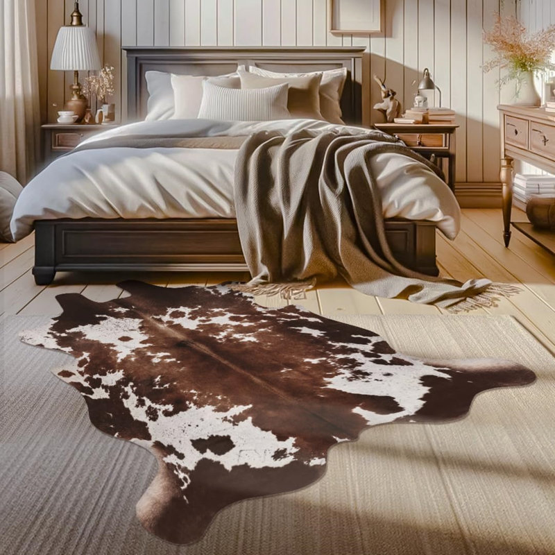 Tapis en simili cuir de vache à imprimé animal 4,6 x 5,2 pi pour salon, chambre à coucher
