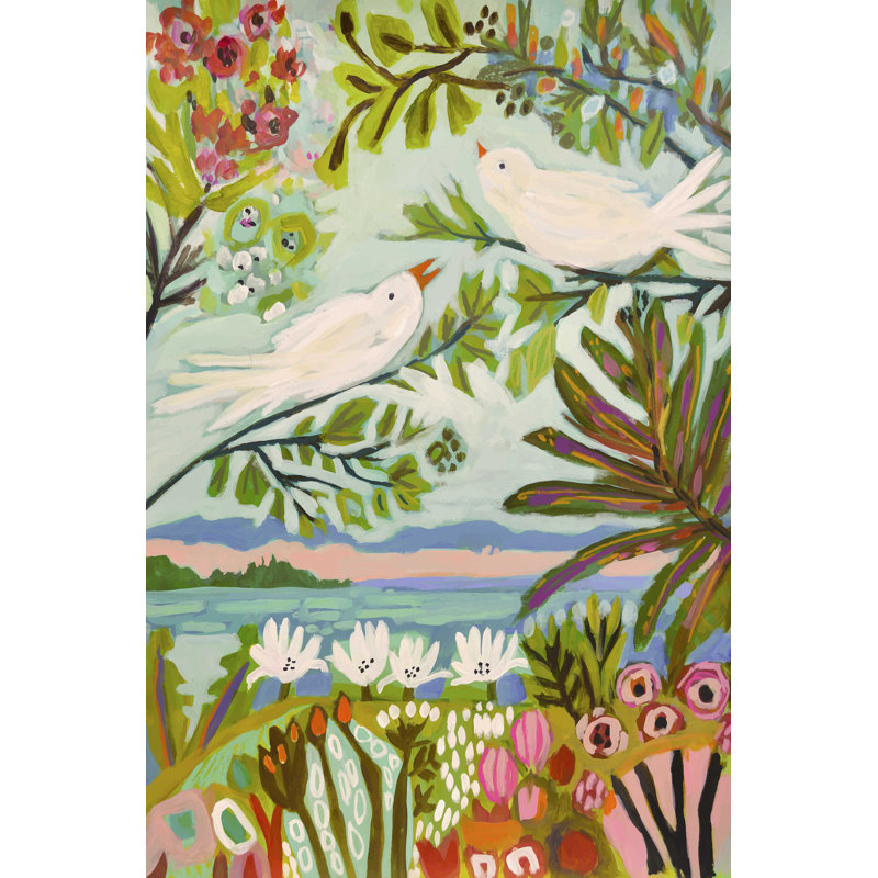 Oiseaux dans le jardin I, H 18 po x l 12 po