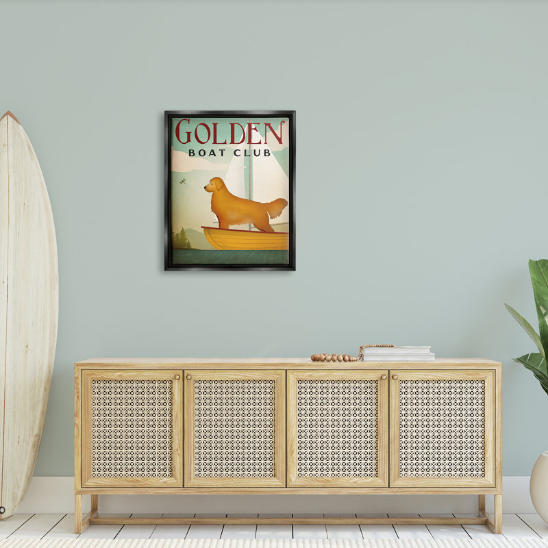 «Boat Club Dog Sailing - Floater Frame», impression sur toile, Cadre flottant noir de jais, H 31 po x l 25 po x P 1,7 po