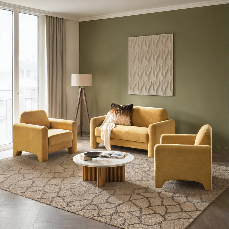 Ensemble de salon 3 pièces avec causeuse et fauteuils Werts, Chameau