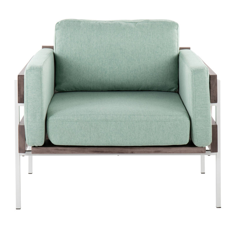 Chaise d'appoint en métal, bois et tissu, Vert, Blanc