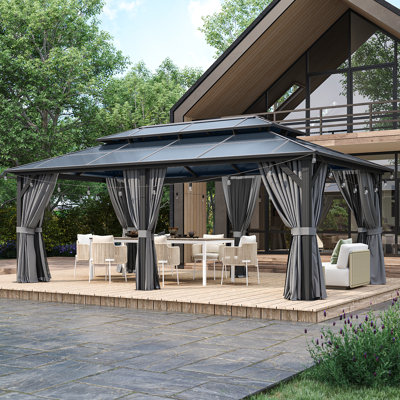 20 Ft. W X 12 Ft. D Double Roof Gazebo With String Lights