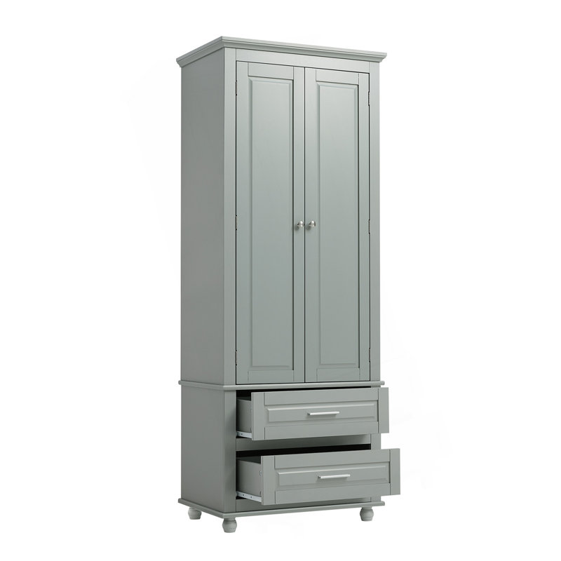 Grande armoire de rangement avec deux tiroirs pour la salle de bain / bureau, Gris