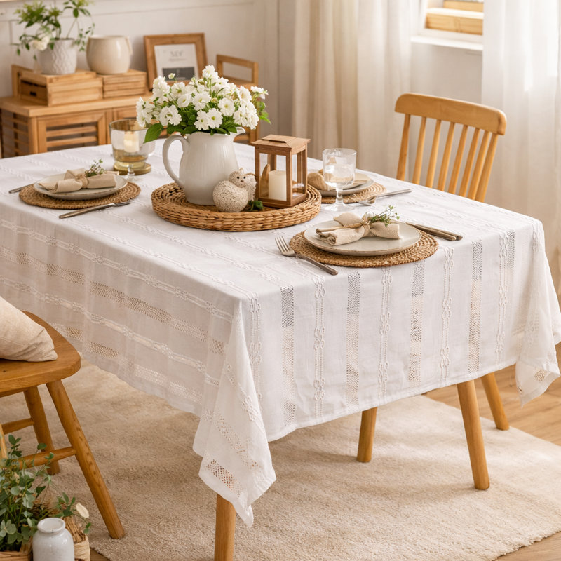 Nappe tissée en jacquard Farmhouse, Blanc