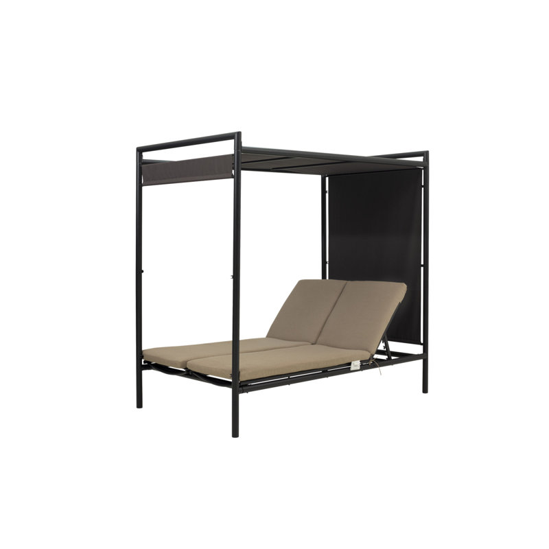 Outdoor Patio Daybed With Adjustable Canopy Bed, Double Chaise Lounge With 5 Position Adjustable Backrest And Cotton Cushions For Patio, Yard, Balcony, Poolside