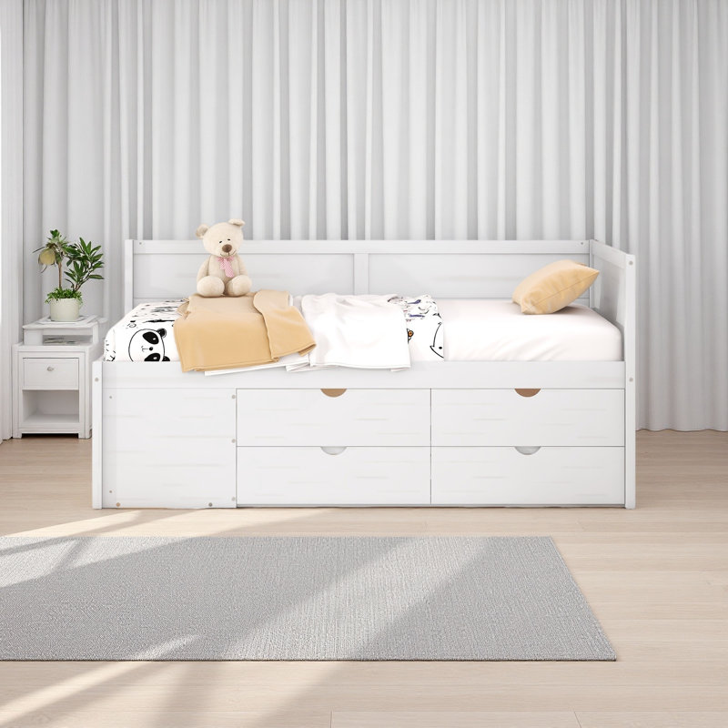 Lit de jour avec tiroirs et tablettes, Lit simple, Blanc