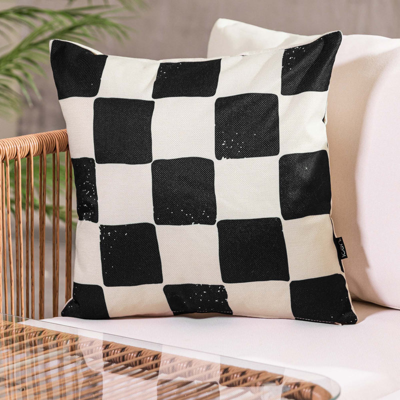 Indoor / Outdoor Square Cushion, Black/White Checkered