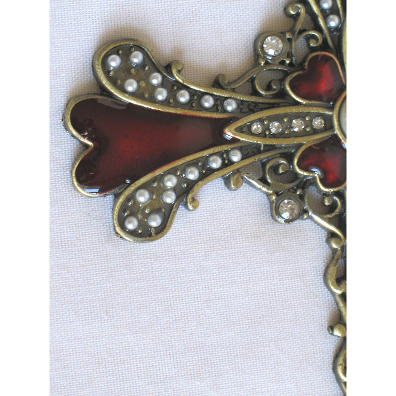 Décoration murale transversale suspendue, Rouge / laiton antique