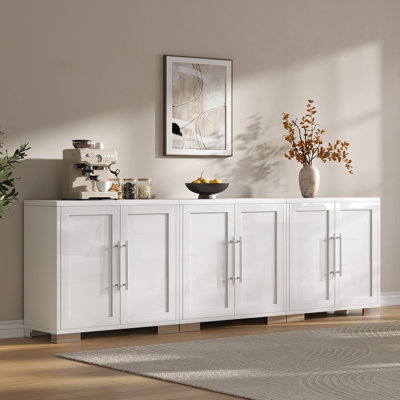 Armoire de rangement 31,5 po à 2 portes ultrabrillantes avec longues poignées et pieds galvanisés, blanc