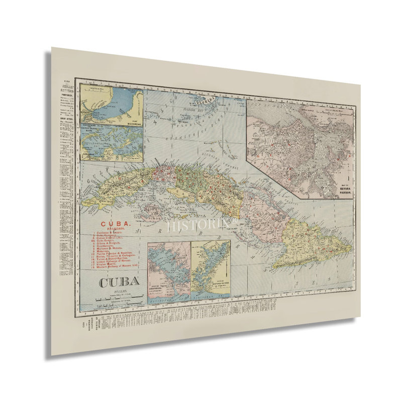 1904 Cuba, reproduction de carte sur papier, H 24 po x l 36 po