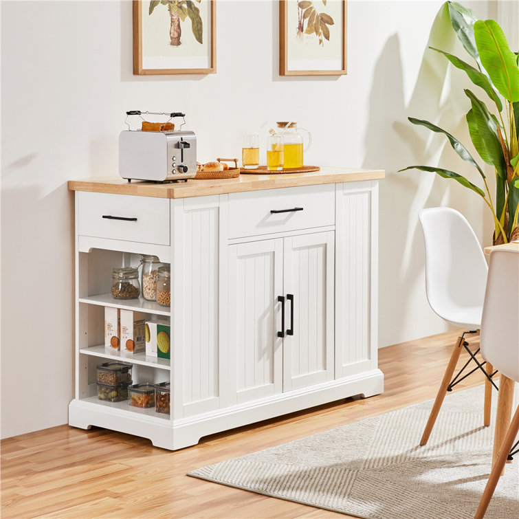 (incomplete)Londono Modern Rolling Kitchen Island Wood Storage Cabinet With Drawer, Open Shelving, And Interior Shelving