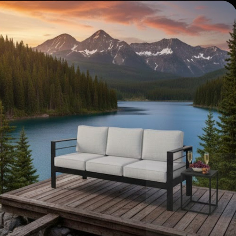 3-seat Patio Sofa with Cushions, Light Gray, Black