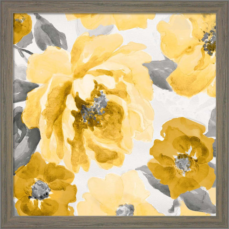" Yellow And Grey Floral Delicate I & II " by Lanie Loreth 2 - Pieces