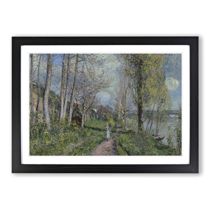 Banks of the River Seine by Alfred Sisley - Picture Frame Painting, 27cm H x 36cm W x 2cm D, Black Framed