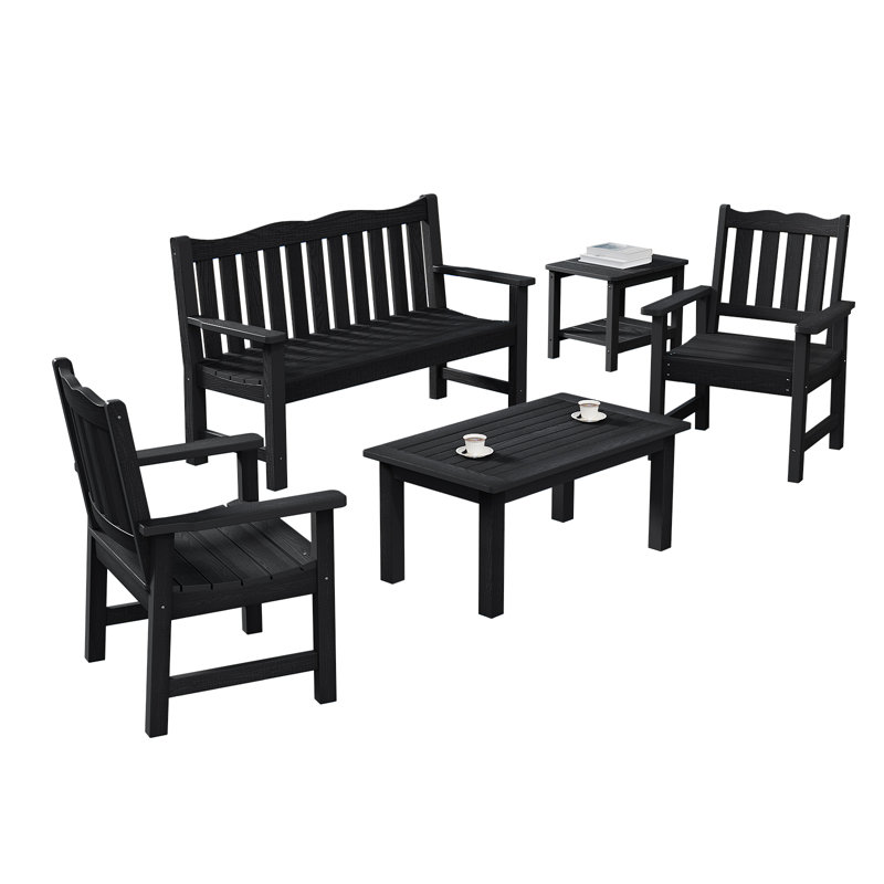  Ensemble de conversation pour l'extérieur 5 pièces en polystyrène à fort impact (hanches), noir, Noir