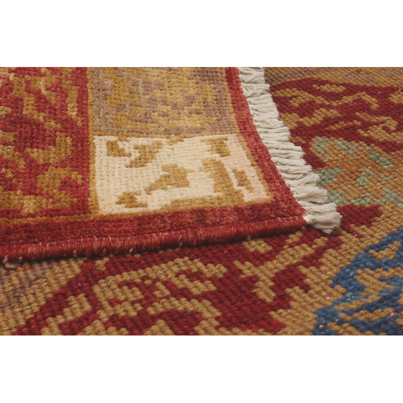 Tapis de zone en laine rouge 4 pi 1 po x 5 pi 10 po one-of-kind à la main-noué la new age shalimar Céline