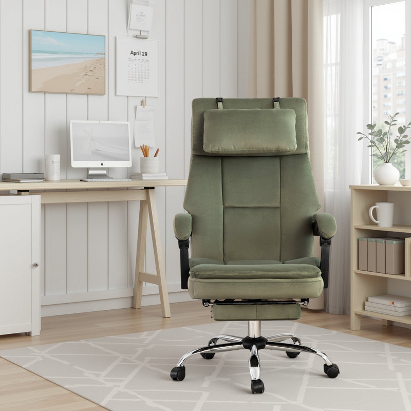 Chaise ergonomique en velours à haut dossier, Vert