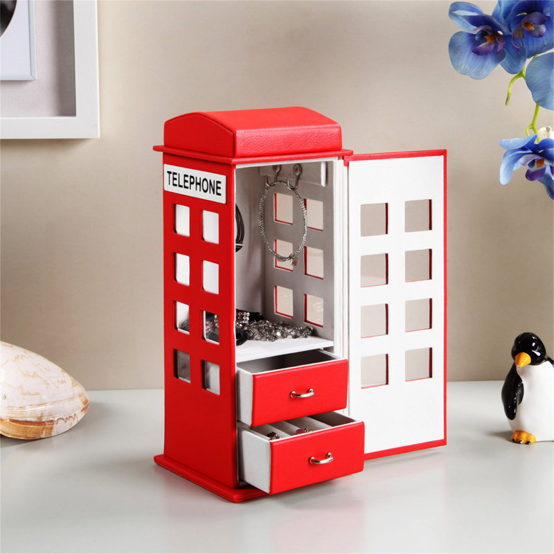 11.5" Tall Leather Jewellery Box, Red