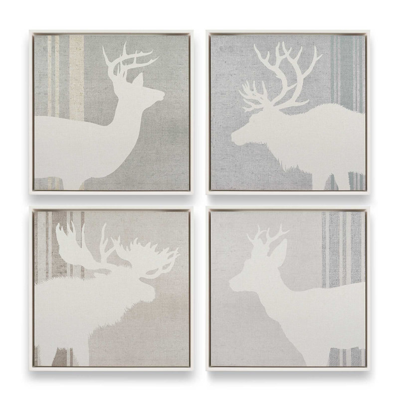 Antlered Silhouettes Set of 4, 33" H x 132" W, Opaque White Floater Framed