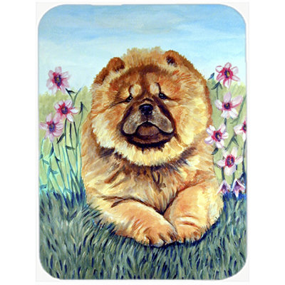 Chow Chow and Flowers Glass Cutting Board