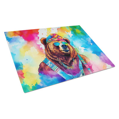 Hippie Animal Grizzly Bear Glass Cutting Board
