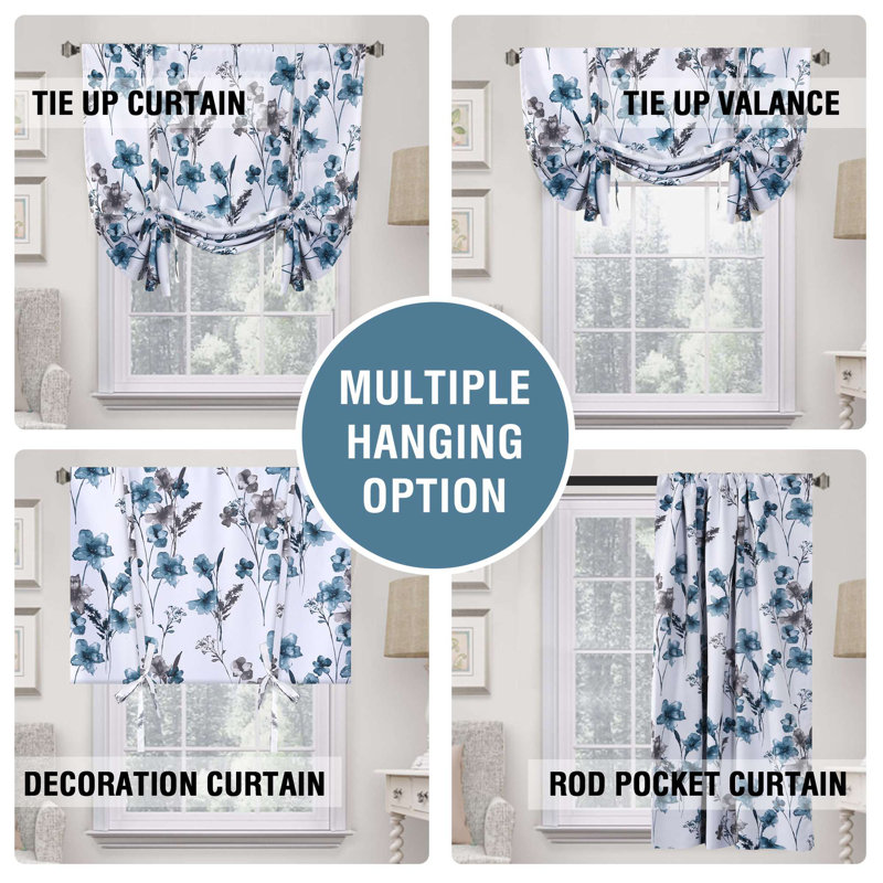 100% Blackout Tie Up Curtains for Bedroom Thermal Insulated Curtains Rod Pocket Blackout Curtains for Small Window/Bathroom with