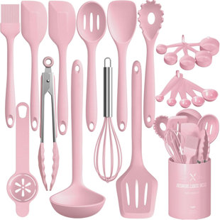 Ensemble 22 pièces d'ustensiles de cuisine en silicone, rose