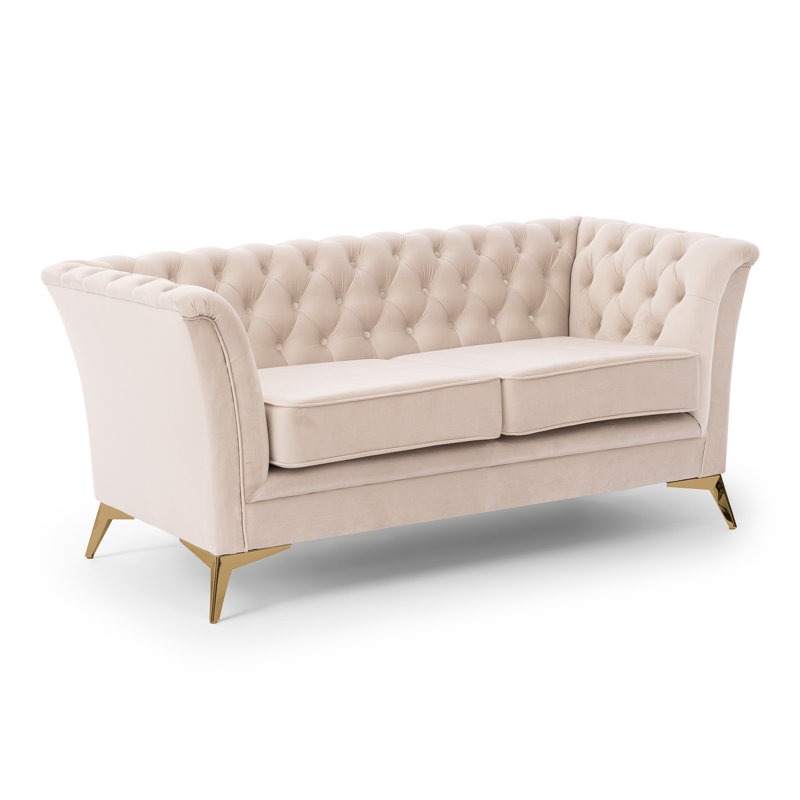 Whitby 2 Seater Velvet Loveseat, Gold, Beige