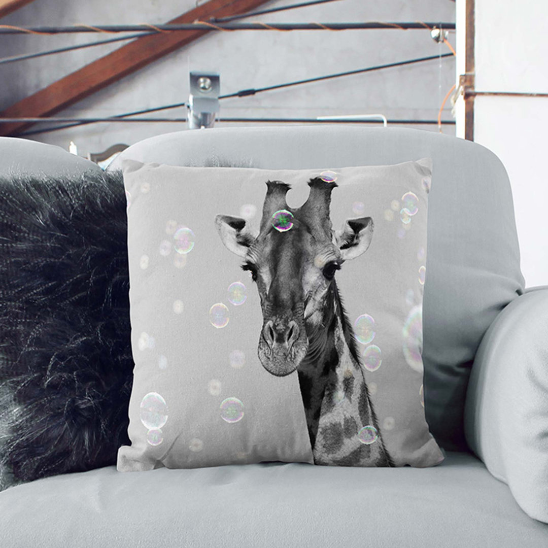 Giraffe Through the Bubbles Cushion with Filling