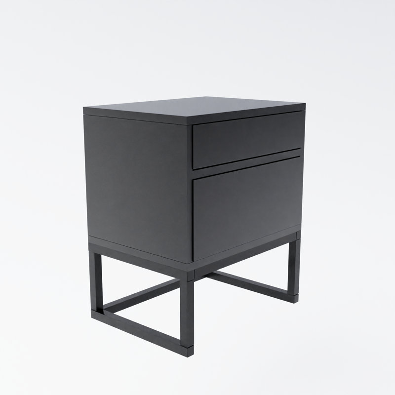 Mekenna 40cm W Metal Bedside Table, Black Matt/Black