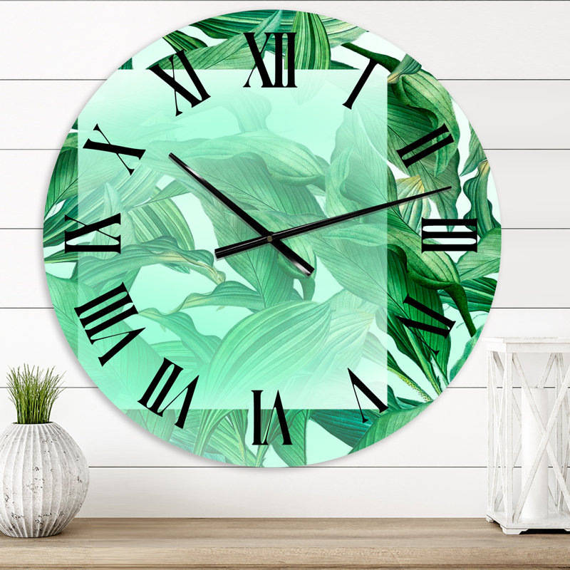 Rectangle blanc sur feuilles de palmier tropicales - horloge murale nautique et côtière, Petit